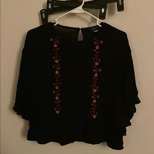 Chic Black Blouse with Floral Embroidery